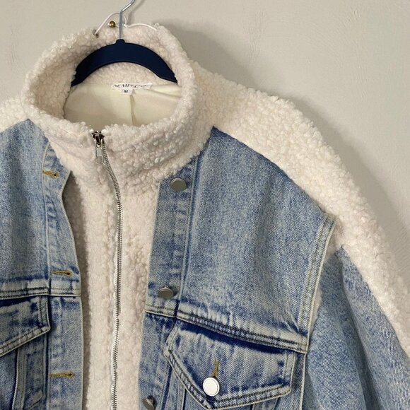 AEMI + Co Doro Denim Jacket Sherpa washed denim Size M Boutiques Boho Relaxed Fi - Picture 10 of 13